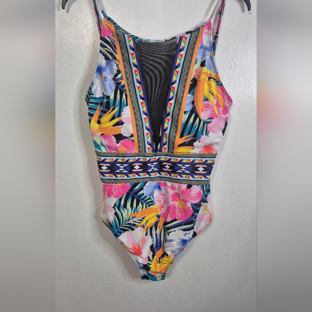 Colorful Floral One-Piece Swimsuit XL